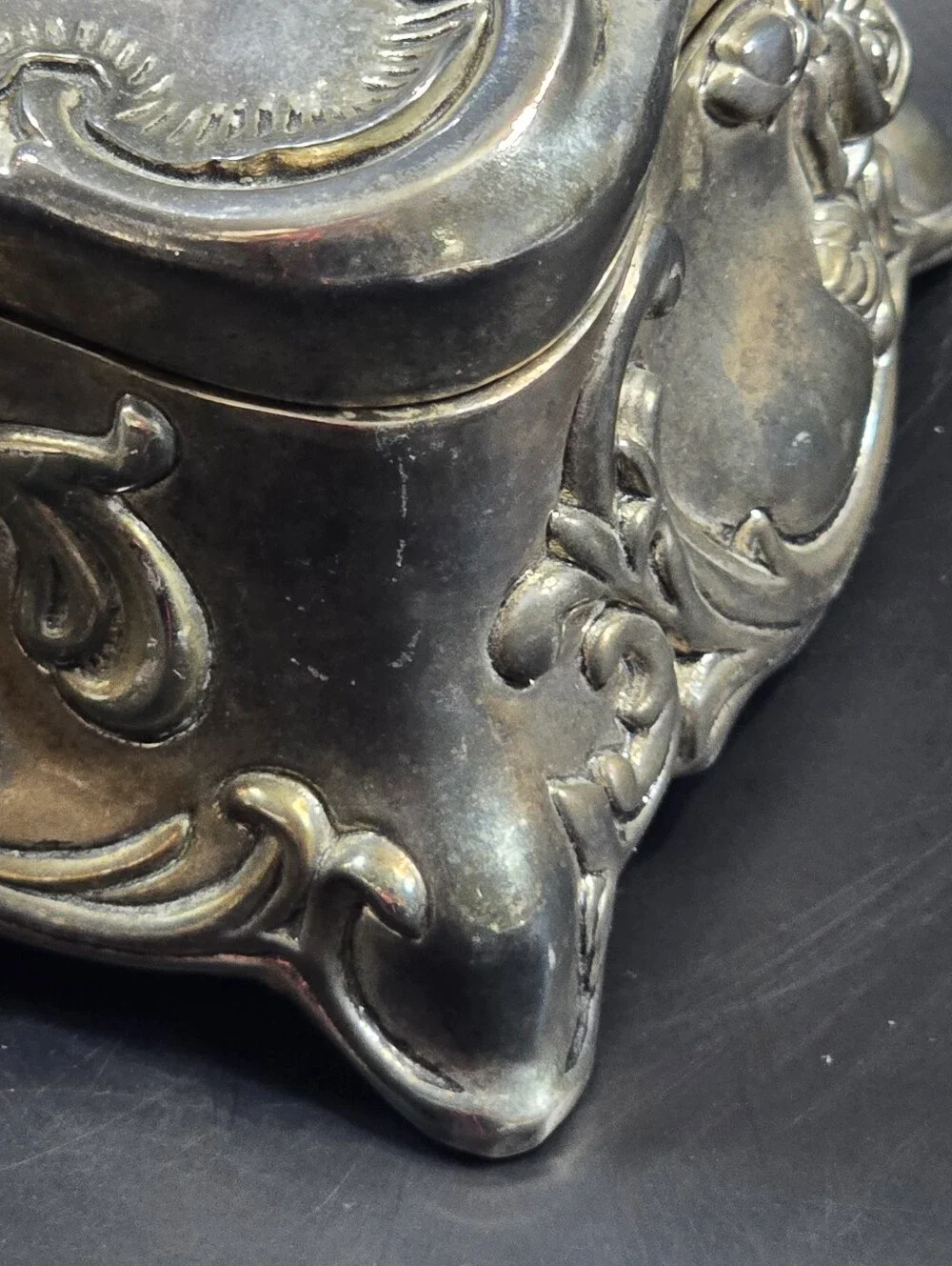 Vintage Art Nouveau Rose Silver Plated Jewelry Casket
